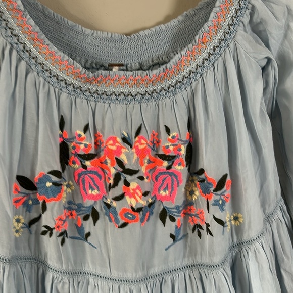 Free People Sunbeams A line Dress Womens Blue Off the Shoulder Boho Festival XS - Picture 4 of 14